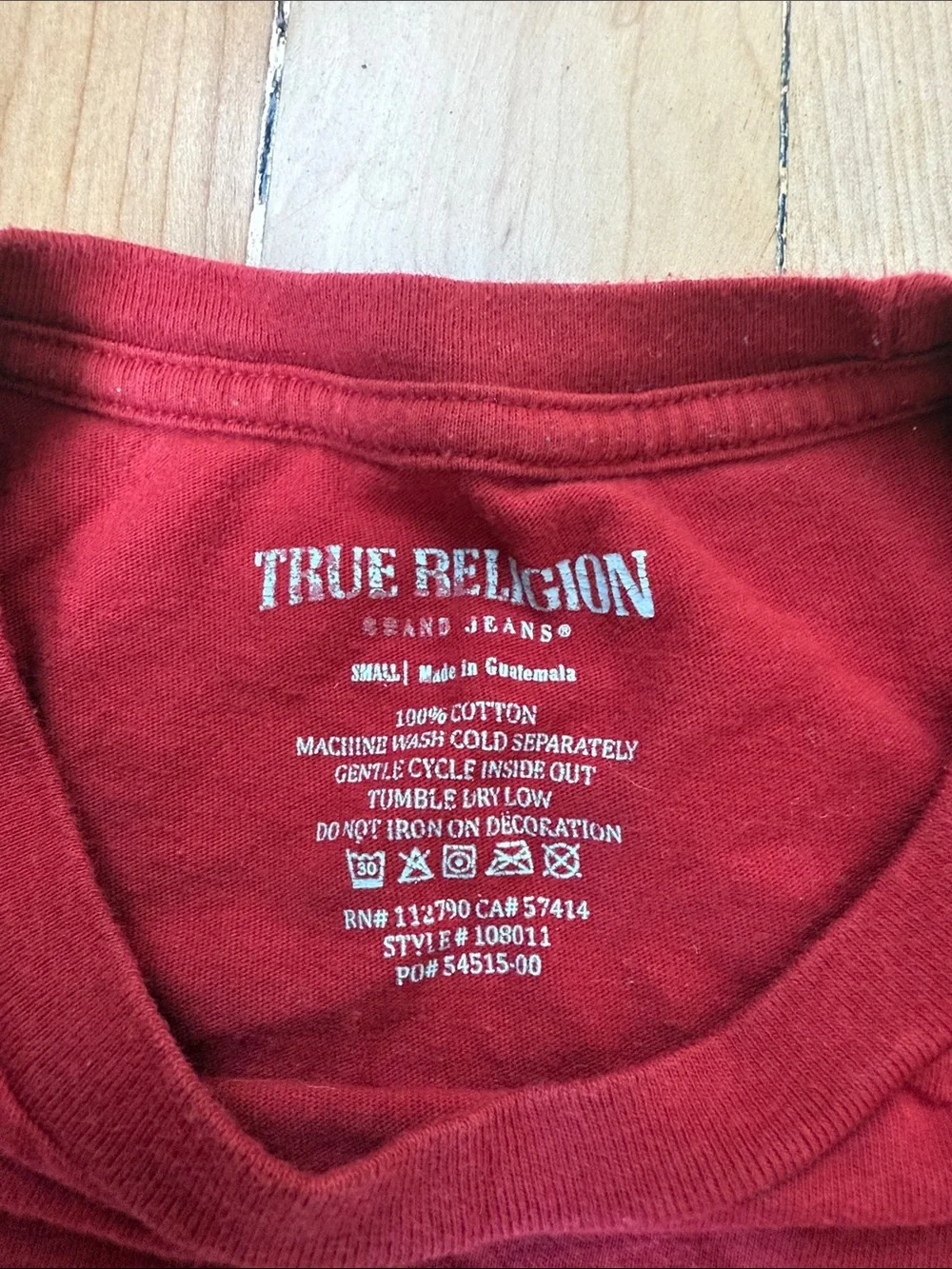 True Religion Red Short-Sleeve Tee with White Logo Emblem